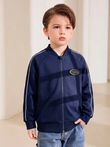 SHEIN Young Boy Casual Daily Graphic Sports Jacket Coat Suitable For School, Vacation And Travel - Black - View 1