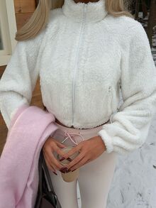 CovetEZ Women's Plush Zipper Pocket Long Sleeve Versatile Jacket - White - View 3