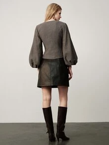 Aveloria Modichic Women's Solid Color Casual Versatile Daily Wear Lantern Sleeve Jacket - Coffee Brown - View 5
