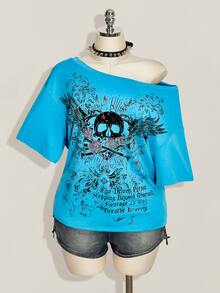 SHEIN ICON Plus Size T-Shirts - Blue - View 3