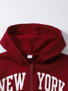 SHEIN 青少年女孩連身褲，酒紅色，休閒街頭風運動剪裁，日常穿著，時尚百搭，冬季舒適校園風 - 酒紅色 - 查看 4
