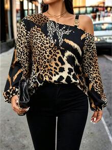 EMERY ROSE Women's Woven Shoulder-Sleeved Casual Fall Blouse - Black - View 7