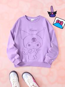 HELLO KITTY AND FRIENDS | SHEIN Tween Girl Cartoon Graphic Print Crew Neck Long Sleeve Sweatshirt For Outings - Mauve Purple - View 1