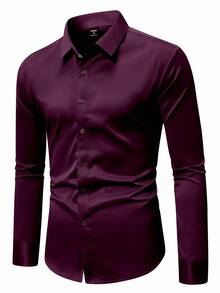 Manfinity Mode Men's Solid Color Casual Daily Long Sleeve Shirt - Purple - View 3