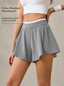 OutZeal Celana Pendek Olahraga Wanita, Celana Pendek Tenis, Lari, Celana Pendek dengan Bagian Bawah yang Longgar, Bawahan Aktif - Grey - View 4