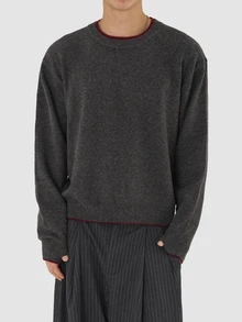 DAZY Autumn/Winter Men's Long Sleeve Solid Color Sweater With Finger Hole Design, 2 In 1, Dark Grey - Dark Grey - View 5
