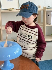 DAZY Baby Boy Round Neck Long Sleeve Colorblock Casual Sweater - Red - View 1