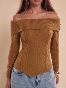 Bluhae French Style Slim Fit Autumn/Winter Turn Collar Women's Sweater - Khaki - View 4