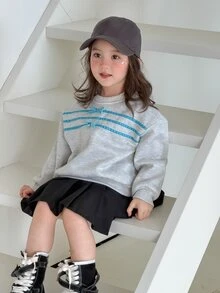 DAZY Infant/Toddler (Girl) Round Neck Long Sleeve Bow Korean Style Sweatshirt - Grey - View 4