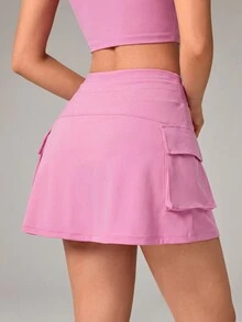 OutZeal Tennis Skirts Women Sports Pink Skirts Gym Workout 2-In-1 Design Built-In Shorts High Waist - Pink - View 7