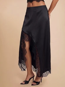 Bluhae Women's Lace Patchwork Casual Versatile Daily Wear Skirt - Black - View 3