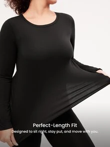 LUVLETTE Plus Women's Thermal Underwear Ultra-Soft Base Layer Cold Weather Warm Winter PJ Set Round Neck Top And Long Bottoms - Black Lightweight And Warm Set  - Black - View 4