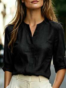 Balvessa Women's Sleeveless Stand Collar Faux Linen Tank Top, Versatile Slimming Commuter Top - Black - View 1
