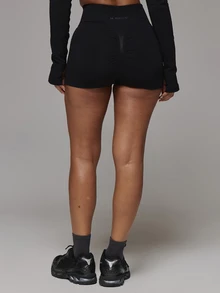 Musera Sport High Rise Ribbed Logo Back Seamless Scrunch Bum Mini Active Coord Shorts Only Sport Essentials Basics Autumn Fall Winter - Black - View 4