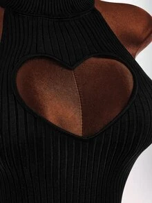 Amplova Women's Heart-Shaped Cutout Front Slit Knit Dress - Black - View 6