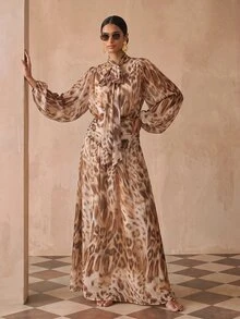 Zivah New Elegant Jamaican European Tropical Brown Animal Print Waist Pleated Design Bohemian Vacation Dress Cover-Up Beach Summer - Multicolor - View 7