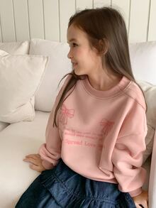 Dazy Kids Tween Girl) Loose Round Neck Bow Pullover Sweatshirt, Long Sleeve Basic Layering Top, Autumn/Winter - Pink - View 6