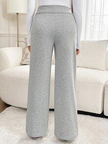 SHEIN Maternity Waist Tie Straight Leg Loose Casual Sweatpants Fall - Light Grey - View 5