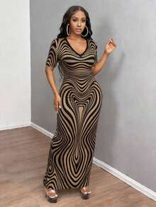 INAWLY Women's Summer Sexy Fitted Printed Short Sleeve Dress - Multicolor - View 5