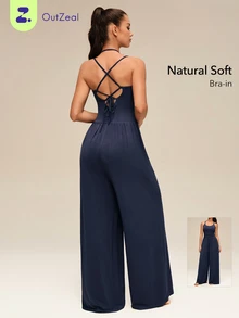 OutZeal Women Outdoor Jumpsuit Casual Daily Studio Bra-In Removable Pads Vest Straight Leg One-Piece Summer - Navy Blue - View 9