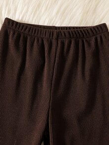 Elladie kids 女童深棕色連帽長袖上衣與鬆緊腰寬鬆軟針織長褲，毛絨袖口與褲腳裝飾，2件套，春/秋季 - 咖啡棕 - 查看 9