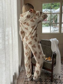CovetEZ Women's Cartoon Pattern Casual Daily Wear Jumpsuit Long Pants - Beige - View 1