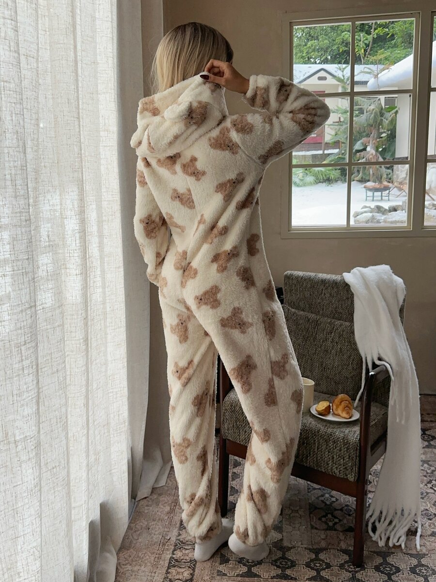 CovetEZ Women's Cartoon Pattern Casual Daily Wear Jumpsuit Long Pants - Beige - View 1