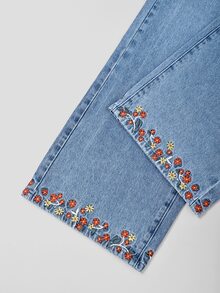 GlowEve 女款花卉刺繡牛仔褲 - 淺色水洗藍 - 查看 3