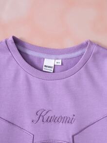 HELLO KITTY AND FRIENDS | SHEIN Tween Girl Cartoon Graphic Print Crew Neck Long Sleeve Sweatshirt For Outings - Mauve Purple - View 4