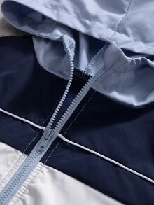 SHEIN 2件組男童休閒拼色連帽衛衣與長褲運動套裝，戶外秋季穿著 - 藏蓝色 - 查看 4