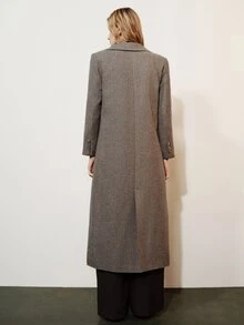Aveloria Modichic Women's Woolen Coat Straight Double Breasted Herringbone Woolen Suit Lapel Flap Pockets Elegant Grey Herringbone Fall Clothes For Women Christmas - Multicolor - View 5