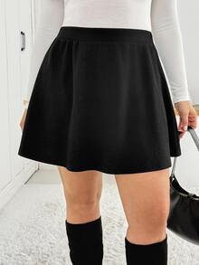 Shapeblank Women's Plus-Size Black Skirt – Stylish, Casual, Loose-Fit, Stretchy, Comfortable, Versatile, And Slimming (Autumn/Winter),Fall Outfits,Bottom Skirt - Black - View 4