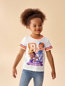 Blippi X SHEIN Young Girl Letter Print Short Sleeve Crew Neck T-Shirt - Orange - View 4