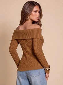 Bluhae French Style Slim Fit Autumn/Winter Turn Collar Women's Sweater - Khaki - View 2