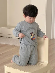 DAZY 嬰兒男童圓領卡通背心與長褲2件套居家服 - 灰色 - 查看 3