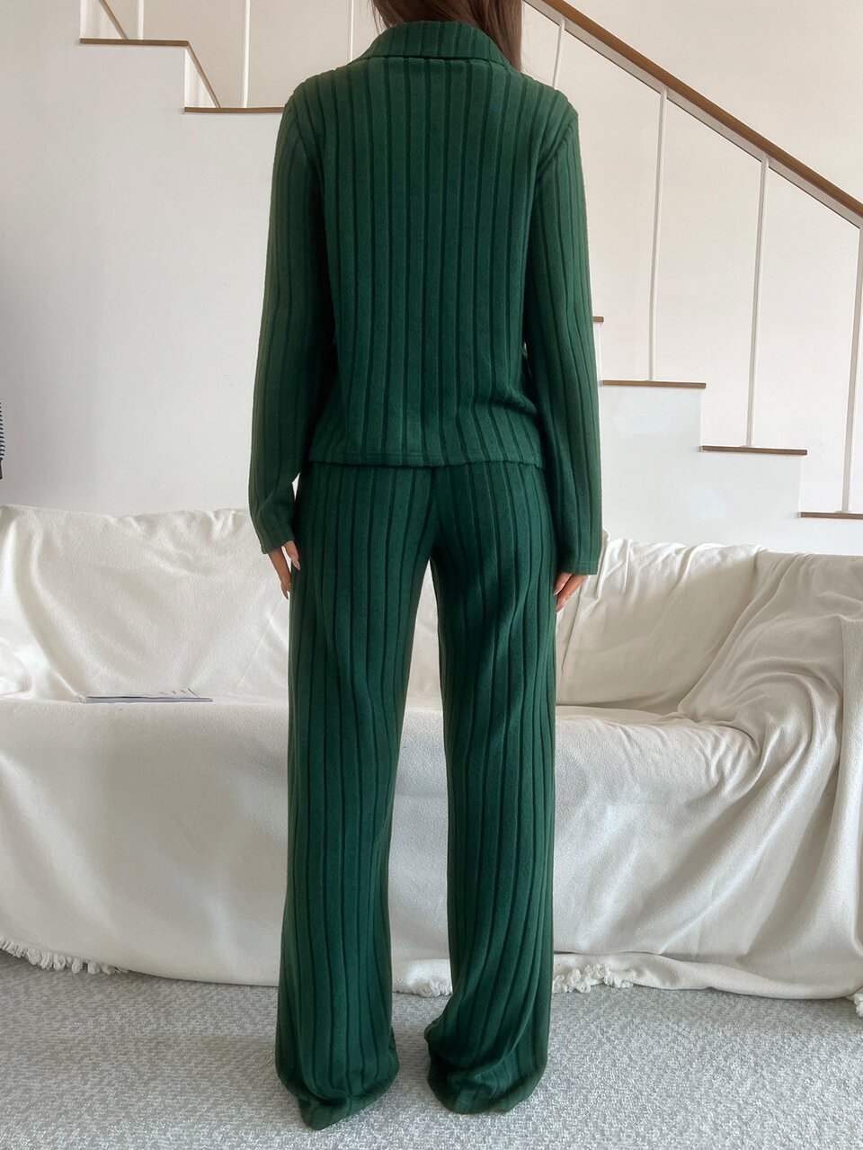 Women's Solid Color Long Sleeve Top And Pants Casual Daily Home Sleepwear Set