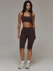 Musera Sport Celana Capri Pas Badan Pinggang Tinggi, Bawahan Set Koordinasi Saja, Esensial Olahraga Dasar untuk Gym dan Workout, Musim Gugur dan Musim Dingin - Chocolate Brown - View 1