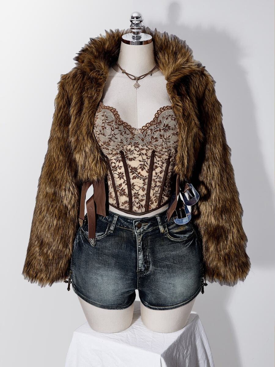 SHEIN ICON Women's Plus Size Lace Camisole Tank Top - Brown - View 1