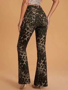 Selenza Women's Leopard Print Button Pocket Casual Daily Denim Long Pants - Multicolor - View 2