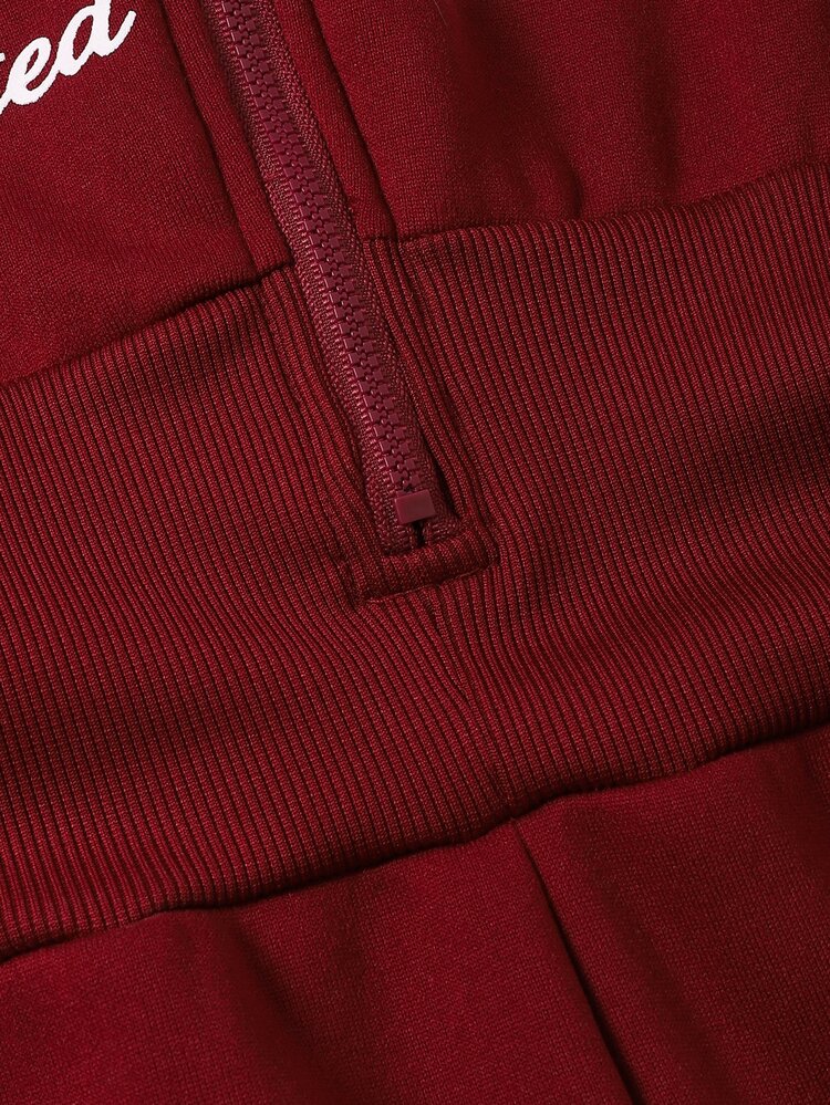 SHEIN Tween Girls Jumpsuit, Burgundy, Casual Streetwear Athletic Fit, Daily Wear, Fashionable Versatile, Winter, Comfortable School - Burgundy - View 7