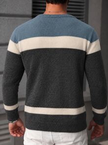 Manfinity Mode Sweater Pria Lengan Panjang Kasual Serbaguna untuk Pemakaian Harian Motif Colorblock - MultiWarna - View 2