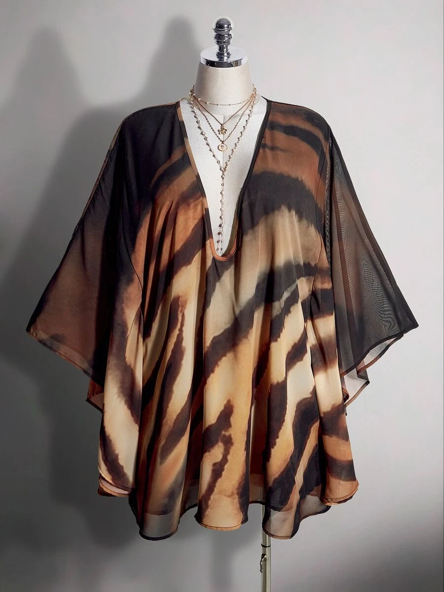 SHEIN ICON Women Plus Size Sexy Tiger Print Dress For Date - Multicolor - View 1