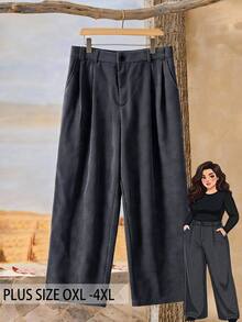 Rusticease Plus Size Women Button Pleated Design Pocket Loose Long Pants Winter - Grey - View 10