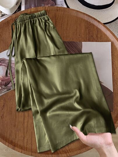 Rusticease Women's Elegant Satin Drawstring Waist Long Pants Business Office