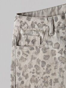 SHEIN MOD Women's Sexy Fashion Button Pocket Leopard Print Denim Jeans Women's Jeans - Multicolor - View 5
