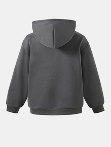 SHEIN Sparklyn 青少年女孩休閒街頭帽，字母印花，適合街頭穿搭，連帽衛衣 - 灰色 - 查看 2