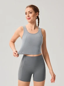 OutZeal Women Sports Bra Daily Casual Soft Stretch Bra-In Back Cut-Out Design Active Tops - Dark Grey - View 7