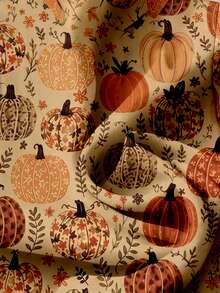 Mellowie Plus Size Women's Pumpkin Plant Pattern Ruffle Short Sleeve Single-Breasted Shirt - Multicolor - View 5