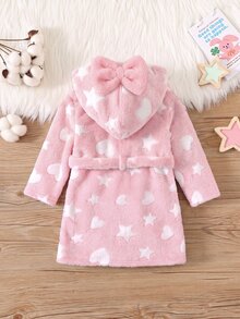 SHEIN 女嬰可愛毛茸茸愛心圖案家居服 秋冬款 - 粉色 - 查看 2
