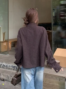 DAZY Women's Vintage Stand Collar Utility Jacket Short Star Decor - Brown - View 5